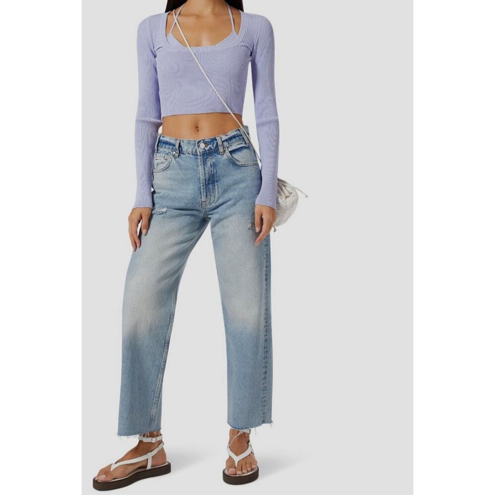 GAUGE81 Women's Purple‎ Yukita Double Layered Long-Sleeve Crop Top XXS - Picture 2 of 9